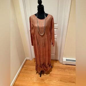 Chic Long Sleeve Rust Dress with pockets , ruffles attached with the buttons